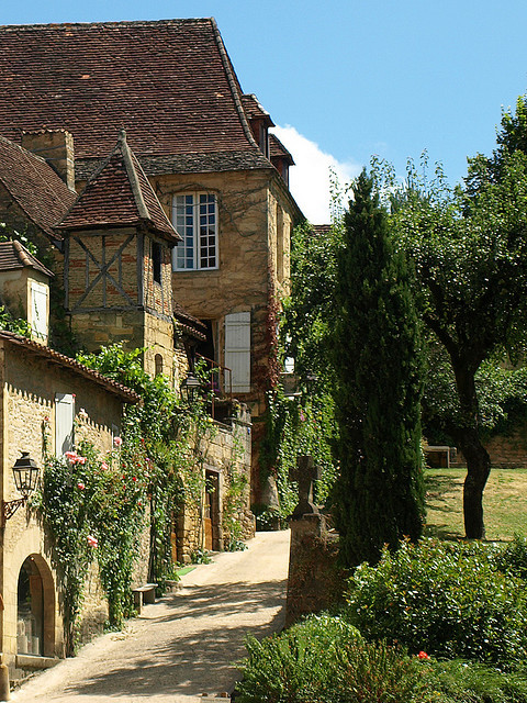 A quarter timber house in the beautiful medieval town of Sarlat, Dordogne, France