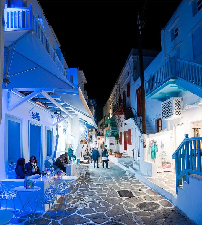 Nightlife on Mykonos streets, Greece
