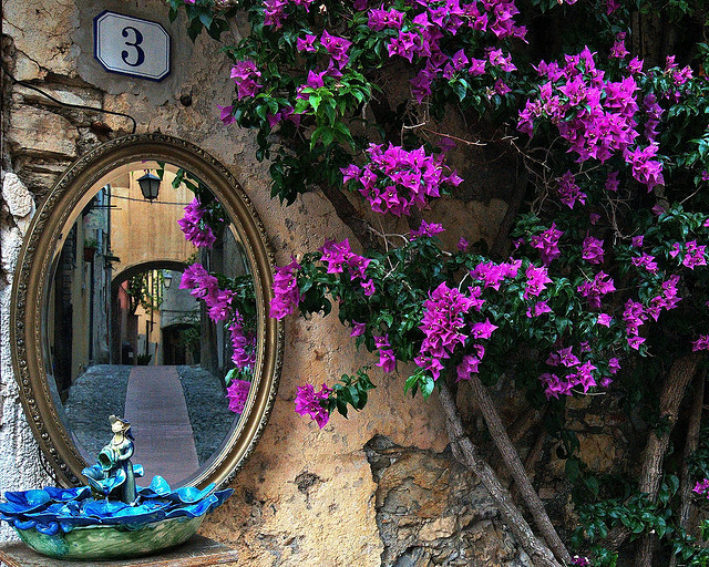 Mirror on the wall, streets of Cervo, Liguria, Italy