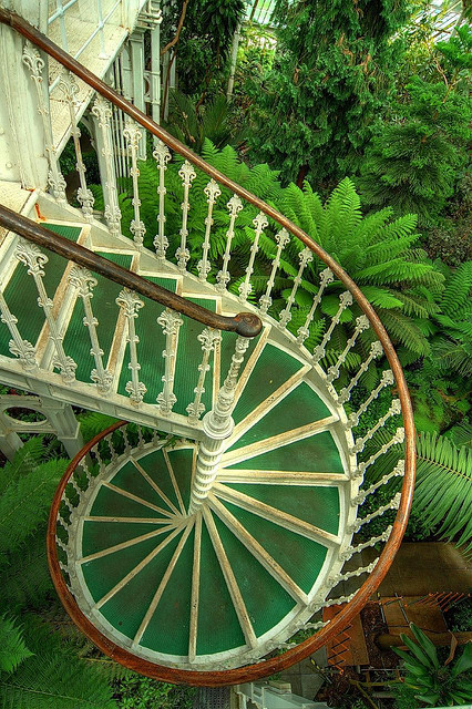 Beautiful victorian cast iron spiral staircase in Kew Gardens, Sussex, England
