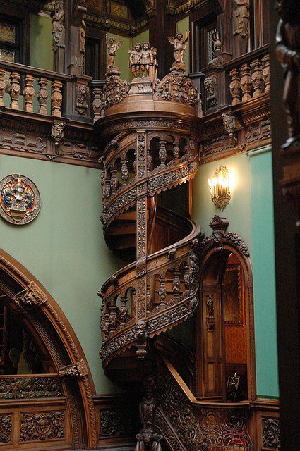 Wood Carved, Spiral Staircase, Peles Castle, Romania