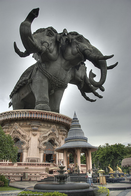 Giant elephants at the entrance to Erawan Museum in Bangkok, Thailand . This one is for wind-inthe-trees :)