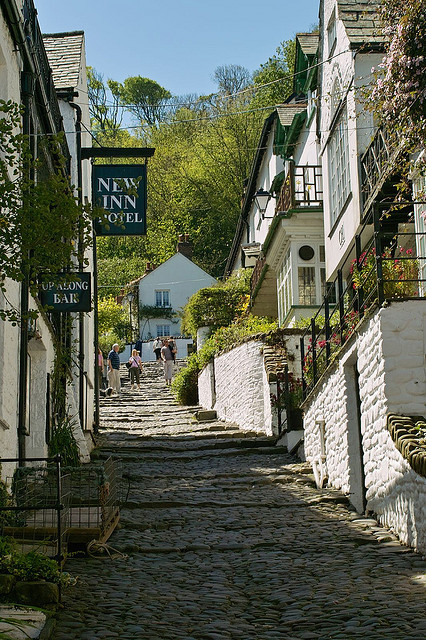 Narrow cobbled streets of Clovelly in Devon, England