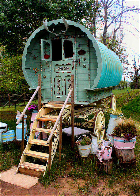A gypsy caravan on display at Prinknash Bird and Deer Park in Gloucestershire, England