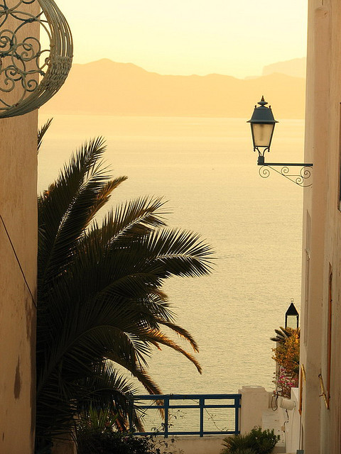 Mediterranean view from the streets of Sidi Bou Said, Tunisia
