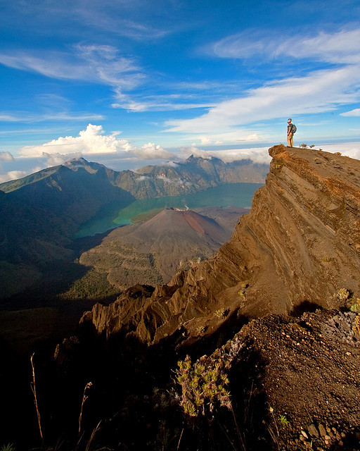 Looking out over the crater of Gunung Rinjani Volcano, Indonesia