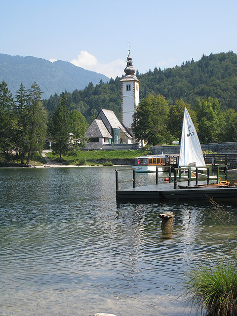 Church on the shores of Lake Bohinj, Slovenia