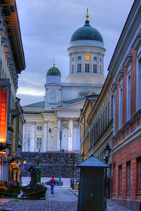 Evening on the streets of Helsinki, Finland