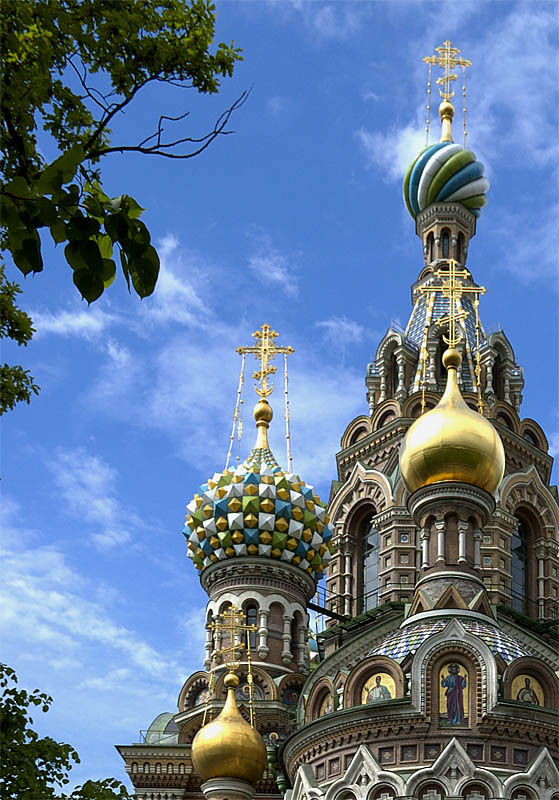 Beautiful domes of Church on Spilled Blood in St. Petersburg, Russia