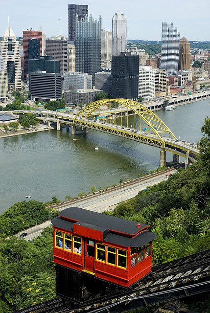 The Duquesne Incline, with view of downtown Pittsburgh, USA