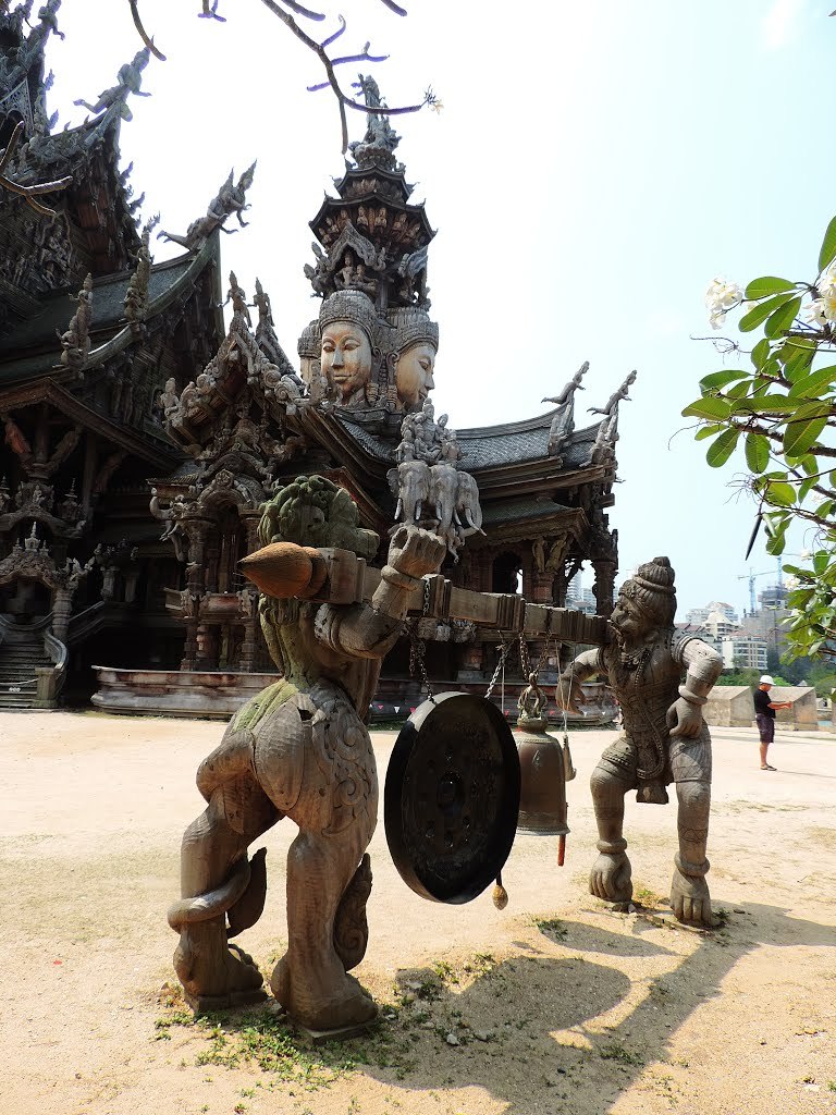 Old wooden style architecture at the Sanctuary of Truth in Pattaya / Thailand